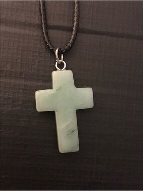 Green Stone Cross Pendant Necklace - Unisex Jewelry